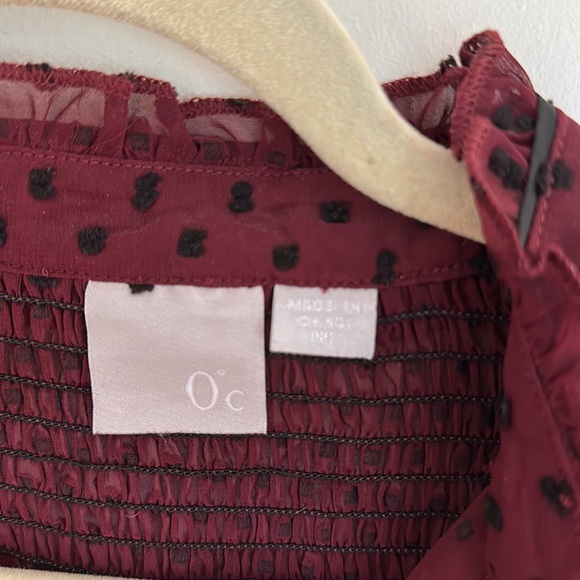 Zero Degrees Celsius Burgundy Sheer Blouse Women's Size M - Picture 2 of 5